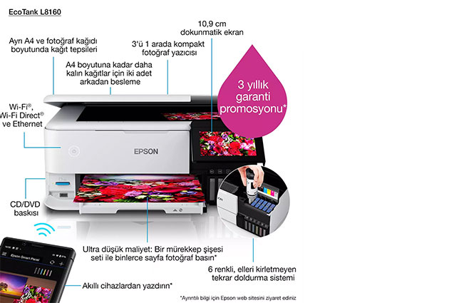 EPSON L8160 Fotoğraf Yazıcı-Tarayıcı-Fotokopi